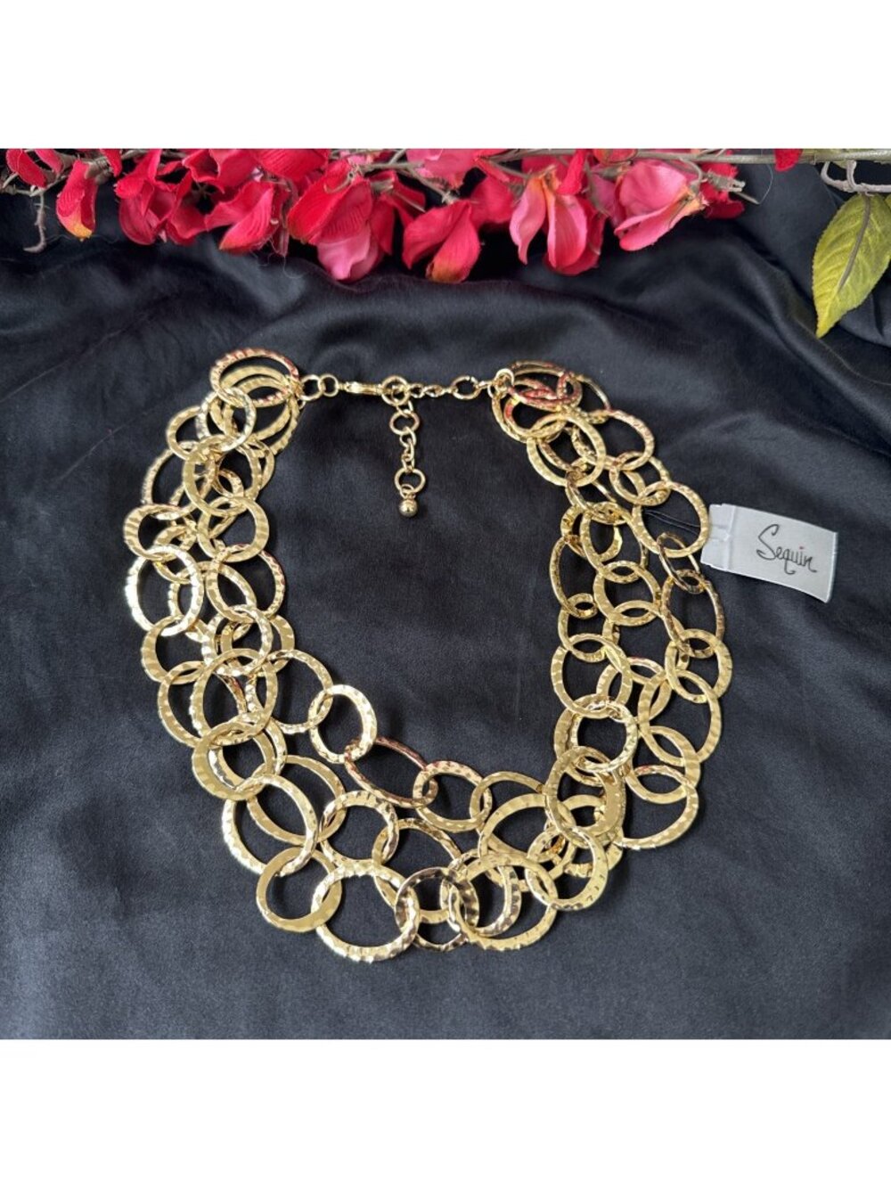 Nordstrom Sequin NYC Gold Tone Chunky Ring Chain Layered Necklace 18" $125 NEW